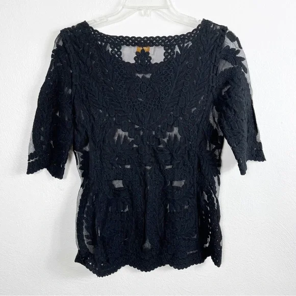 Laundry By Shelli Segal Black Mesh Lace Short Sleeve Top - Picture 8 of 10